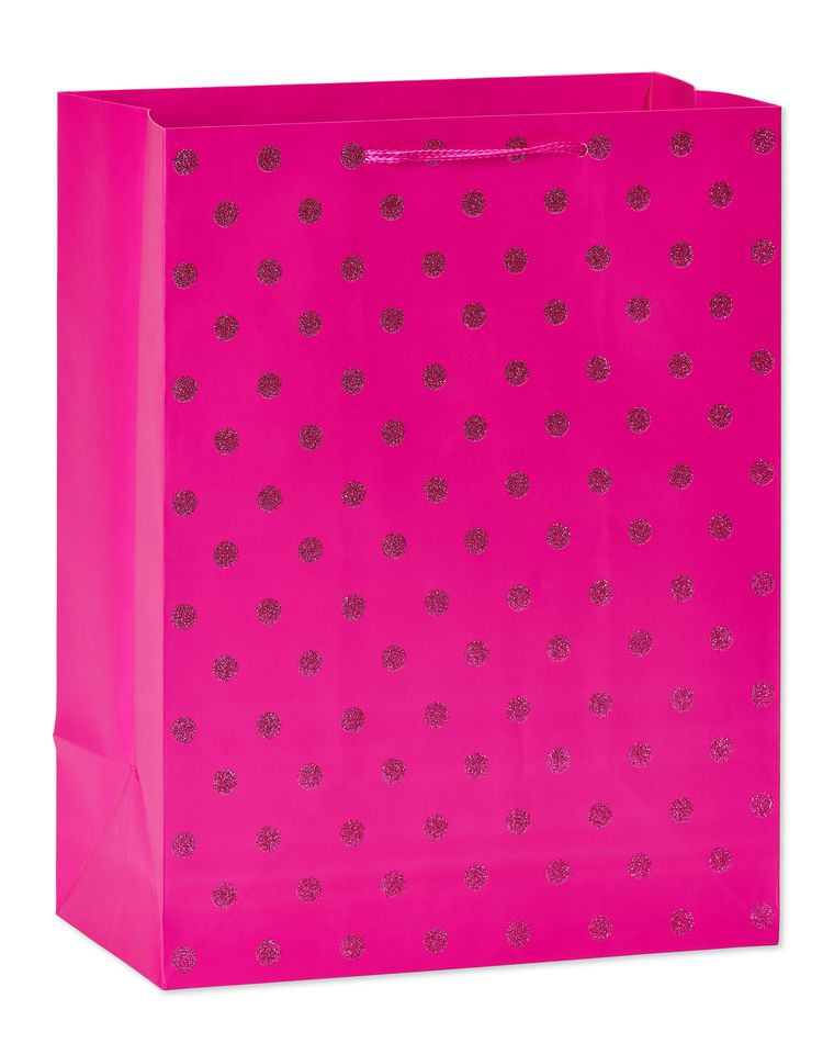 medium pink glitter dots gift bag
