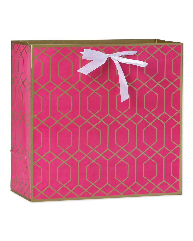 extra large pink and gold trellis gift bag