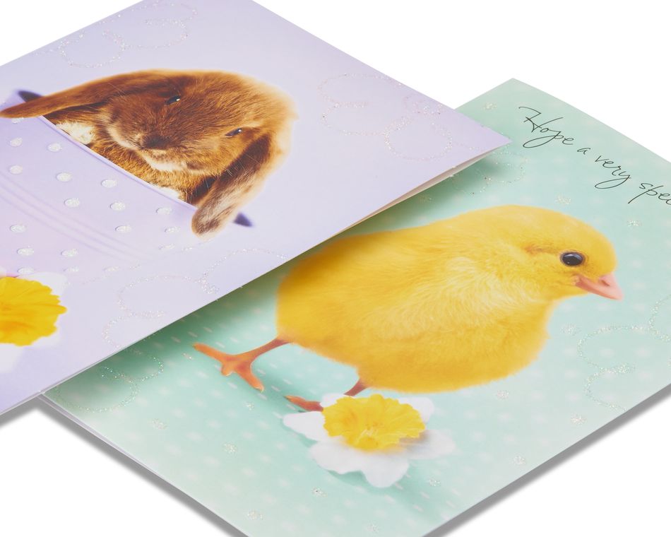 American Greetings Bunny and Chick Easter Cards with Glitter 6 Count 