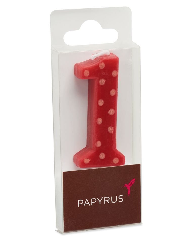 Numbered Candles Birthday Red Polka Dots Number 1 Birthday Candle, 1