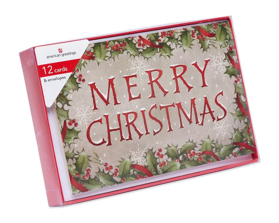 Christmas Lettering Boxed Cards And White Envelopes, 12Count