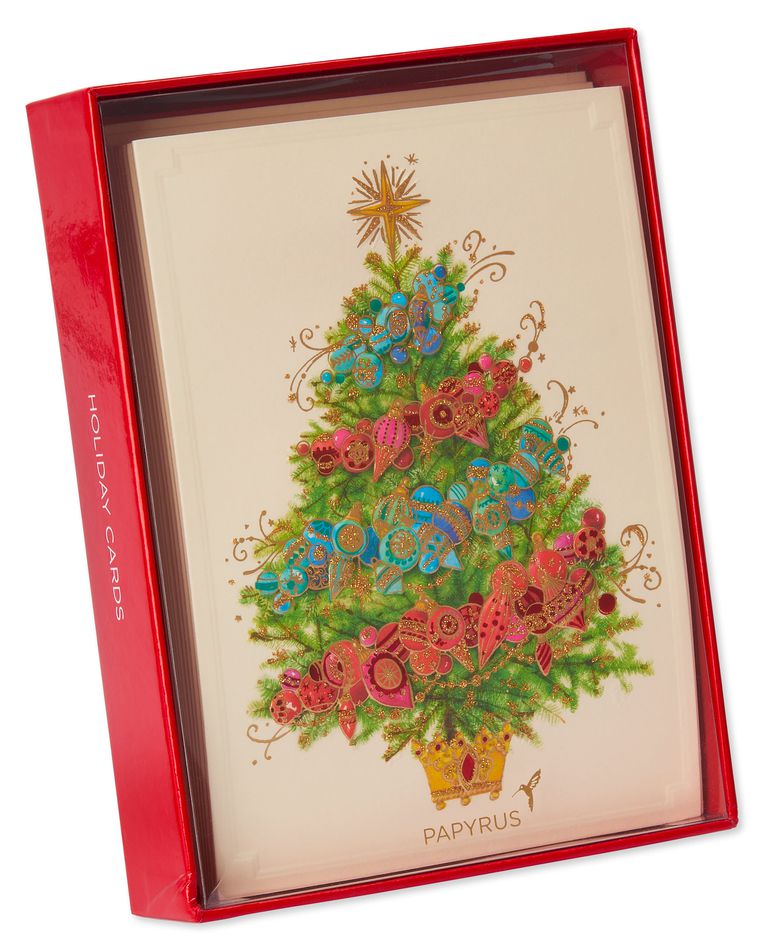 Personalized Boxed Christmas Cards 2022 Glittered Christmas Tree With Ornaments Holiday Boxed Cards, 12Count Personalized Boxed Christmas Cards 2022 Glittered Christmas Tree With Ornaments Holiday Boxed Cards, 12Count