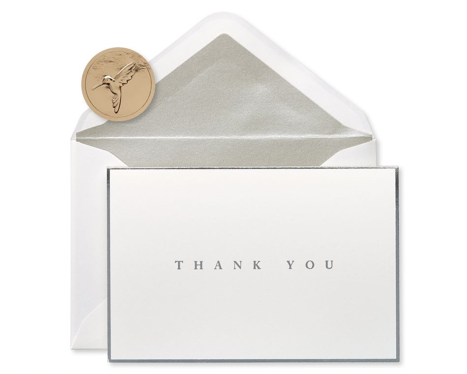 Wedding & Engagement Silver Border Thank You Boxed Blank Note Cards And