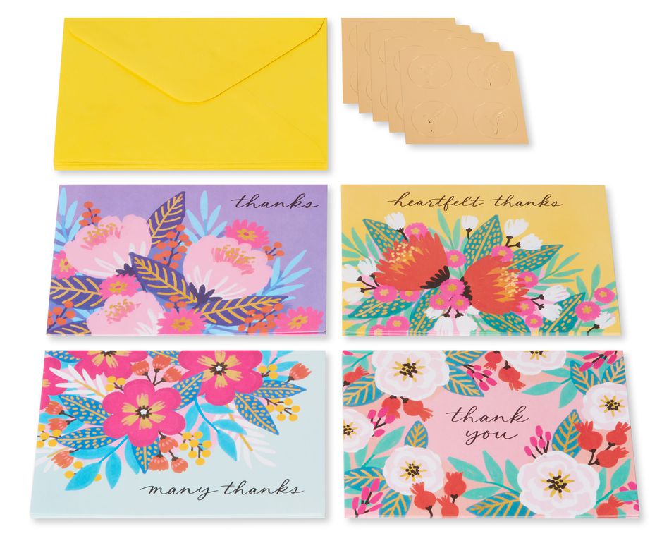 Blank Inside Vibrant Florals Thank You Boxed Blank Note Cards With