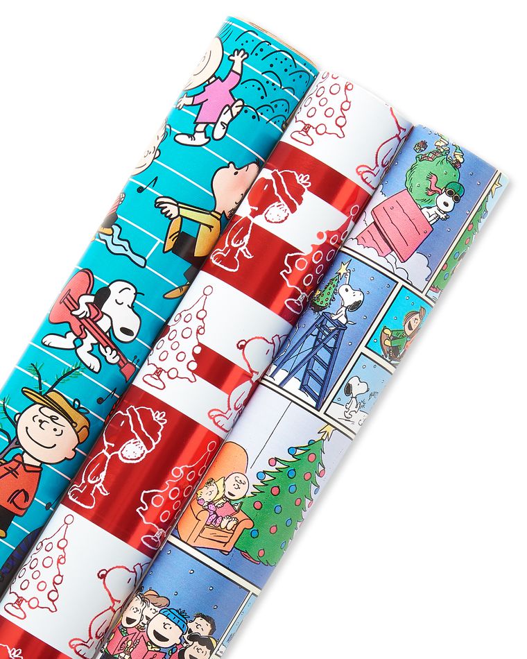 Christmas Paper and Foil Peanuts Wrapping Paper 3 Roll 30 60 Total 